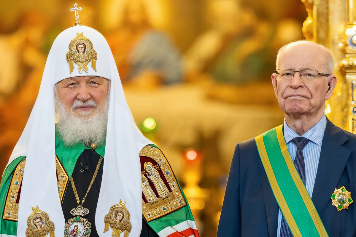 Patriarch Kirill awards the Order of Sergius of Radonezh to physicist Radiy Ilkayev, head of the RFNC. Photo: <a href="http://nne.ru/" rel="noopener noreferrer" title="http://nne.ru/">nne.ru</a>