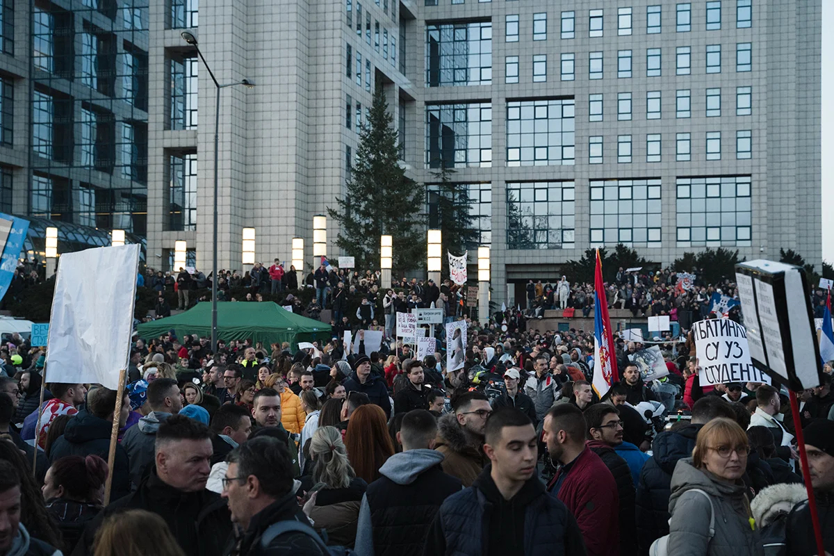 Акция протеста в Нови-Саде, Сербия, 1 февраля 2025 года. Фото: Evgenii Petukhov / «Новая Газета Европа»