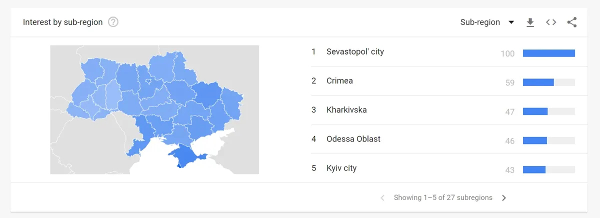 Карта популярности игры Atomic Heart по данным Google Trends. Скриншот