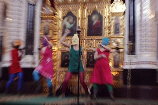 Pussy Riot perform their “punk prayer” in Moscow’s Cathedral of Christ the Saviour in 2012. Photo: a-pesni.org