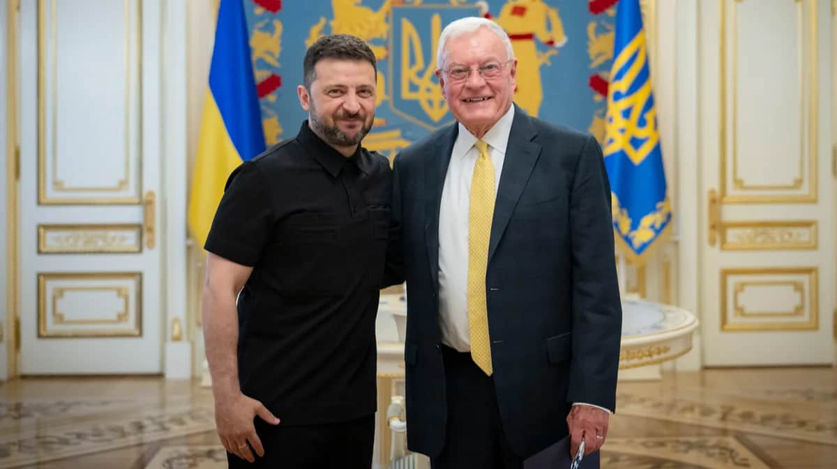 Владимир Зеленский и спецпосланник США по Украине Кит Келлог на встрече в Киеве, 14 июля 2025 года. Фото: пресс-служба Офиса Президента Украины / EPA