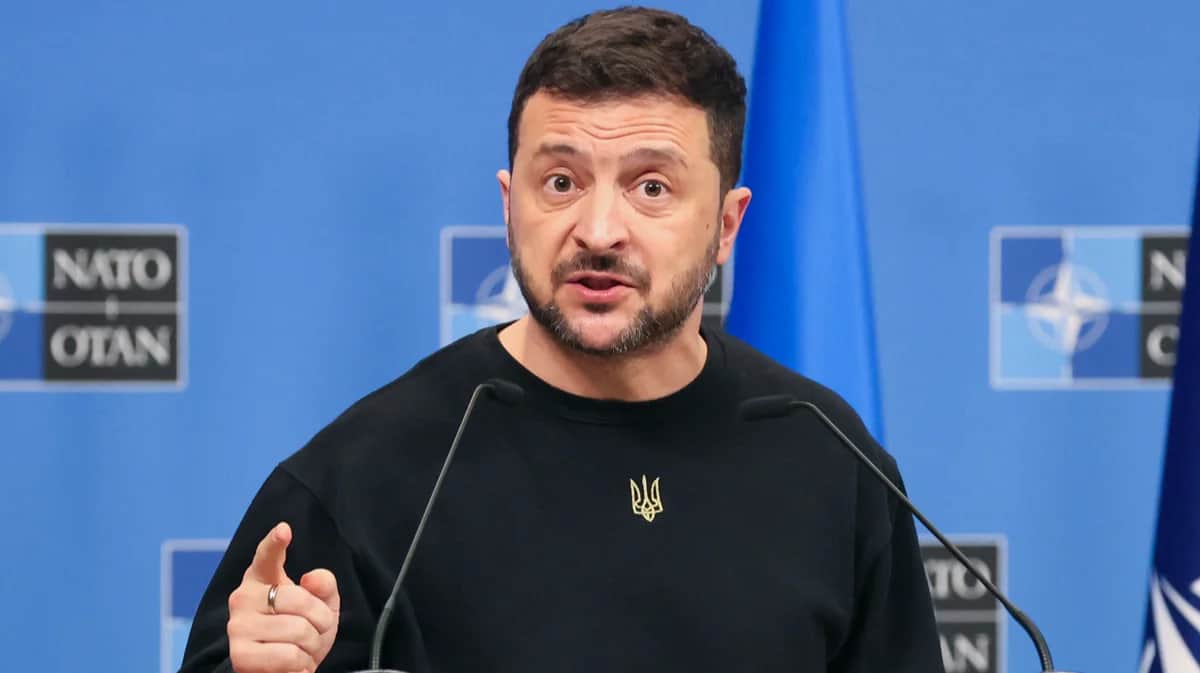 Владимир Зеленский на пресс-конференции в штаб-квартире НАТО в Брюсселе, 17 октября 2024 года. Фото: Francois Walschaerts / AFP / Scanpix / LETA