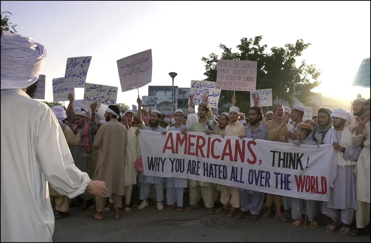 Demonstration and prayer in support of the Taliban on 17 September 2001 in Islamabad, Pakistan. Photo by William STEVENS/Gamma-Rapho via Getty Images