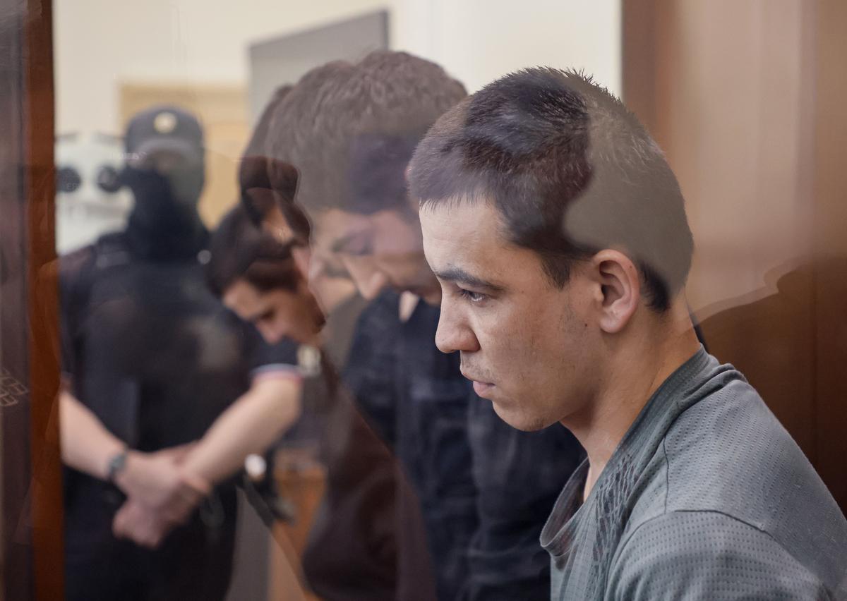 The alleged perpetrators of the Crocus City Hall attack attend a court hearing in Moscow, 19 August 2024. Photo: EPA / YURI KOCHETKOV