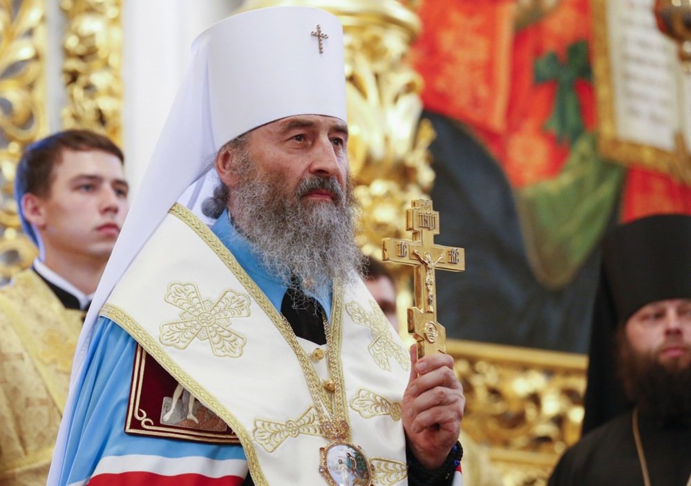 Metropolitan Onufriy attends a service at the Kyiv-Pechersk Lavra on 13 August 2014. Photo: EPA/MAXIM MARUSENKO