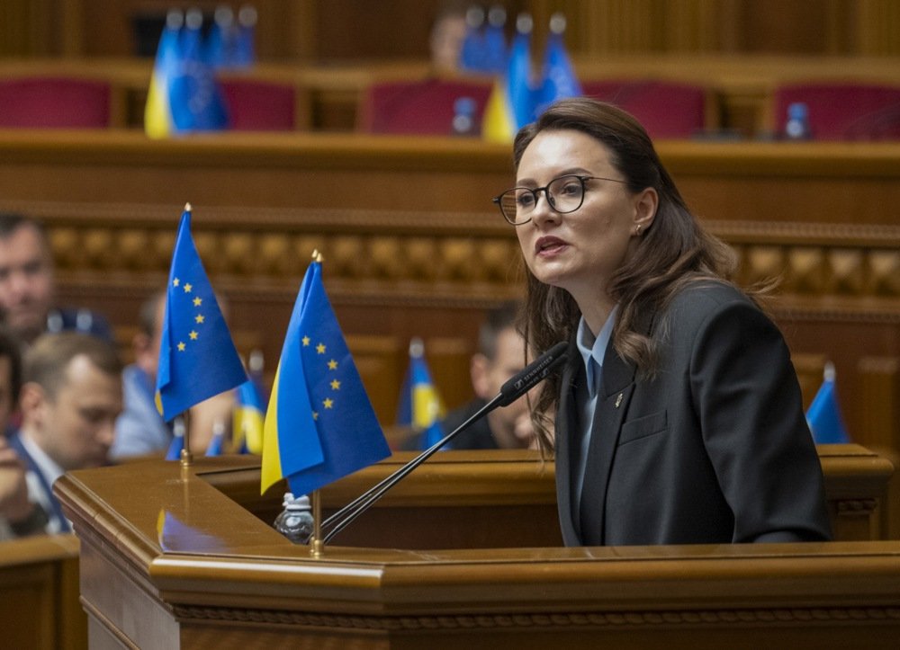 Yulia Svyrydenko addresses the Ukrainian parliament in Kyiv on 17 July 2025. Photo: EPA/ANDRII NESTERENKO