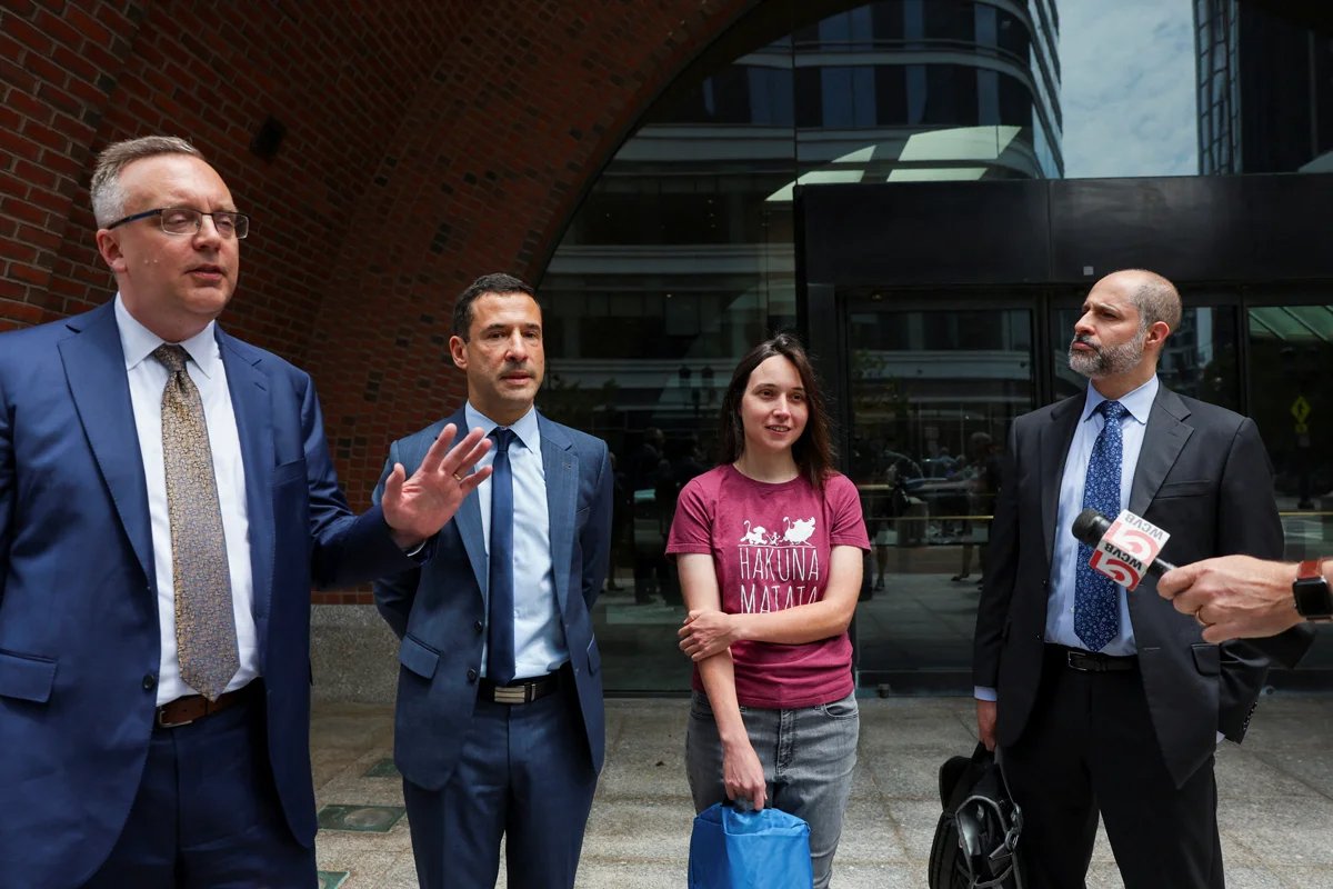 Petrova and her lawyers outside court, Boston, 12 June 2025. Photo: Leah Willingham / AP Photo / Scanpix / LETA