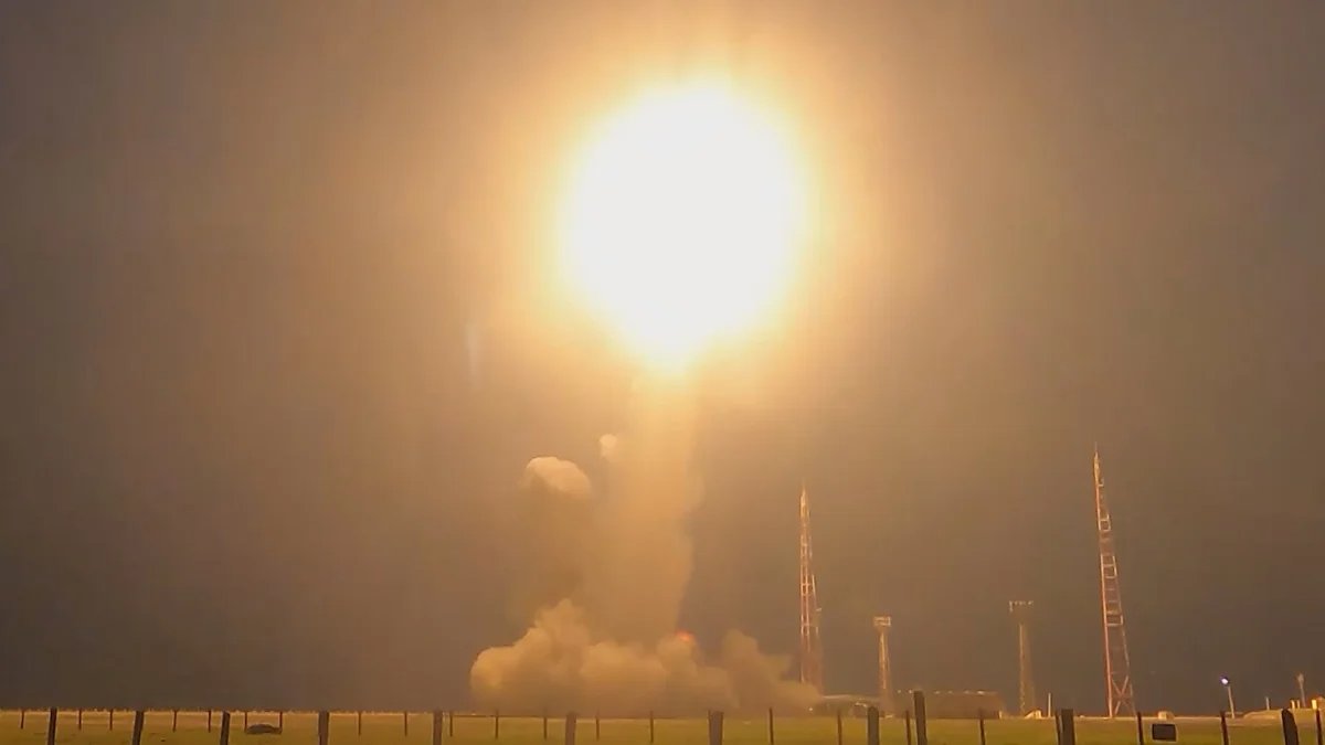 A test launch of an intercontinental ballistic missile from the Kapustin Yar test site, on 12 April 2024. Photo: Russian Defence Ministry
