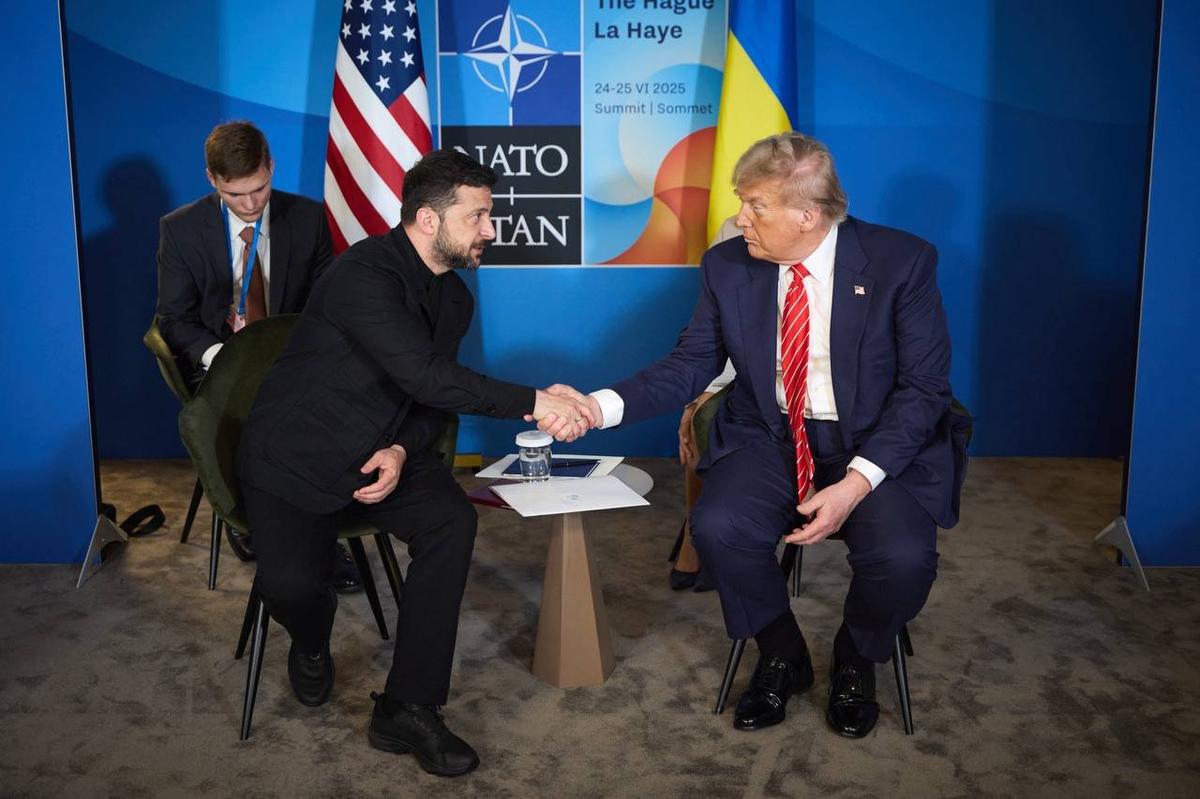 Volodymyr Zelensky and Donald Trump meet at the NATO summit in The Hague on 25 June 2025. Photo: Volodymyr Zelensky / Telegram