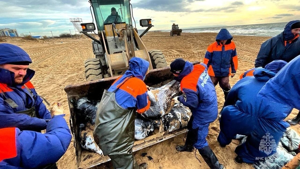 Ликвидация последствий разлива мазута в Керченском проливе. Фото:  Mchs.gov.ru